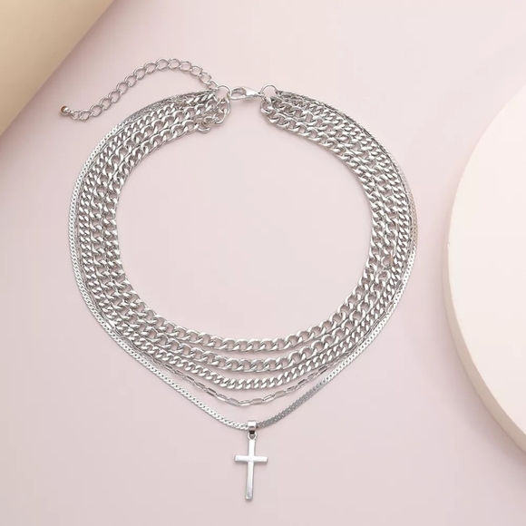 Silver Multilayer Cross Necklace - Picture 9 of 9